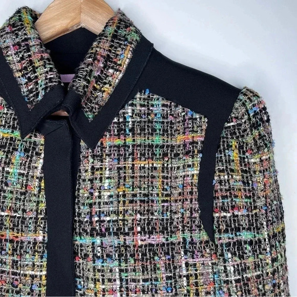 Pink Tartan Black and Multicolor Tweed Blazer - Picture 3 of 16